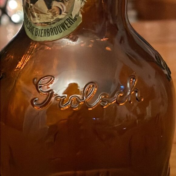 Antique Grolsch amber brown beer bottle w/porcelain flip swing top marked - Picture 5 of 15